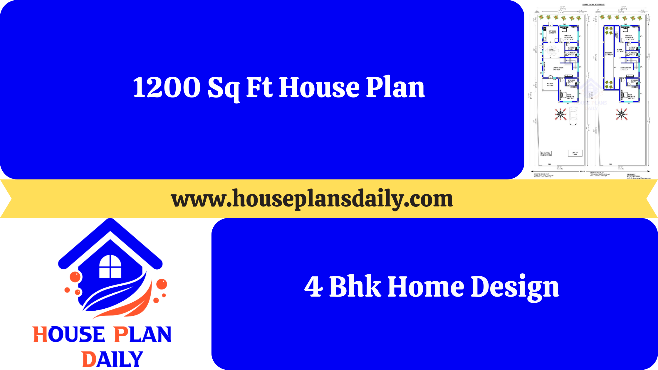 1200 Sq Ft House Plan | 4 Bhk Home Design