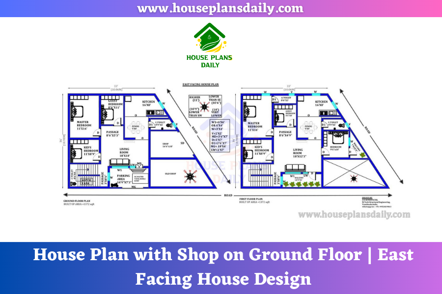 House Plan with Shop on Ground Floor | East Facing House Design