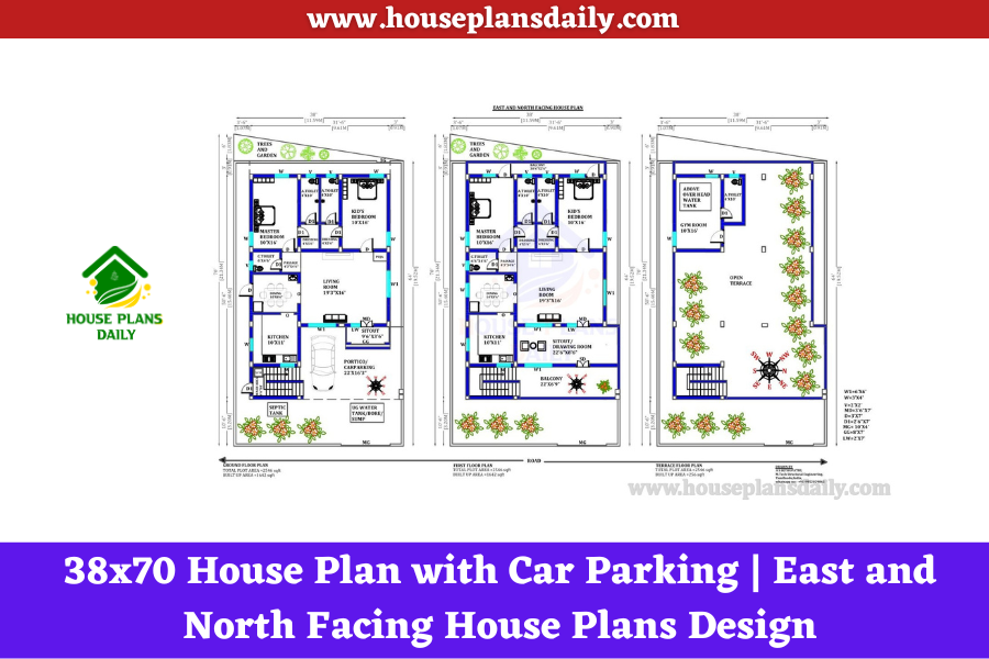 38x70 House Plan with Car Parking | East and North Facing House Plans Design