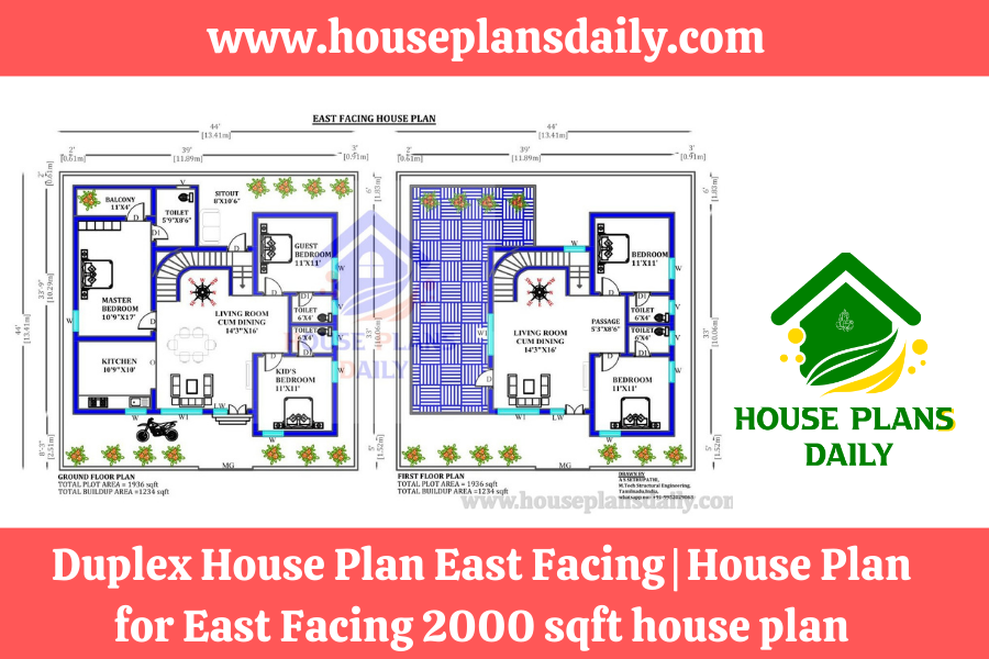 Duplex House Plan East Facing | House Plan for East Facing | 2000 sqft house plan