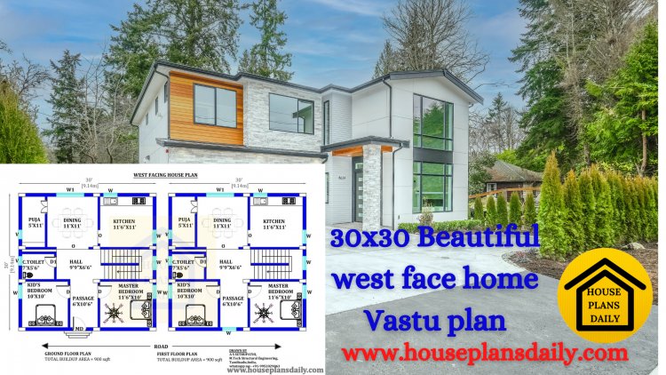 30x30 Beautiful west face home Vastu plan