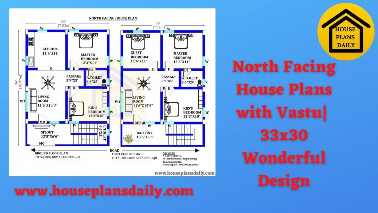 North Facing House Plans As Per Vastu| 33x30 Modern Design