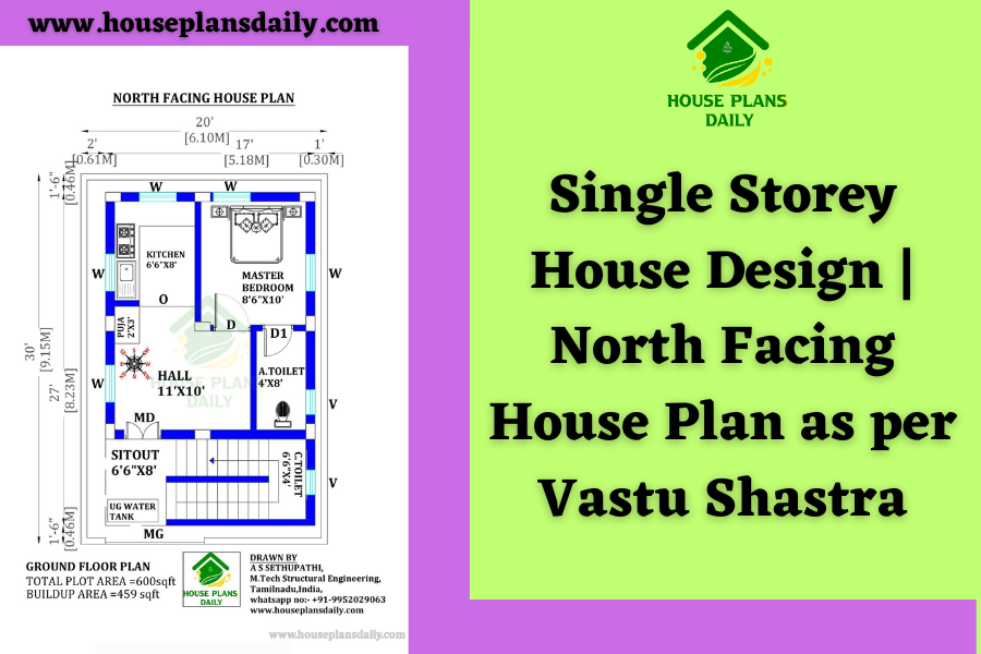 Single Storey House Design | North Facing House Plan as per Vastu Shastra