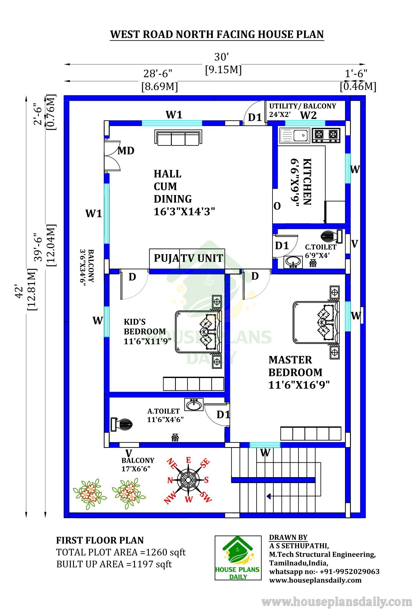 North Facing House Vastu | 1200 Sq Ft House Plan North Facing | Rent ...