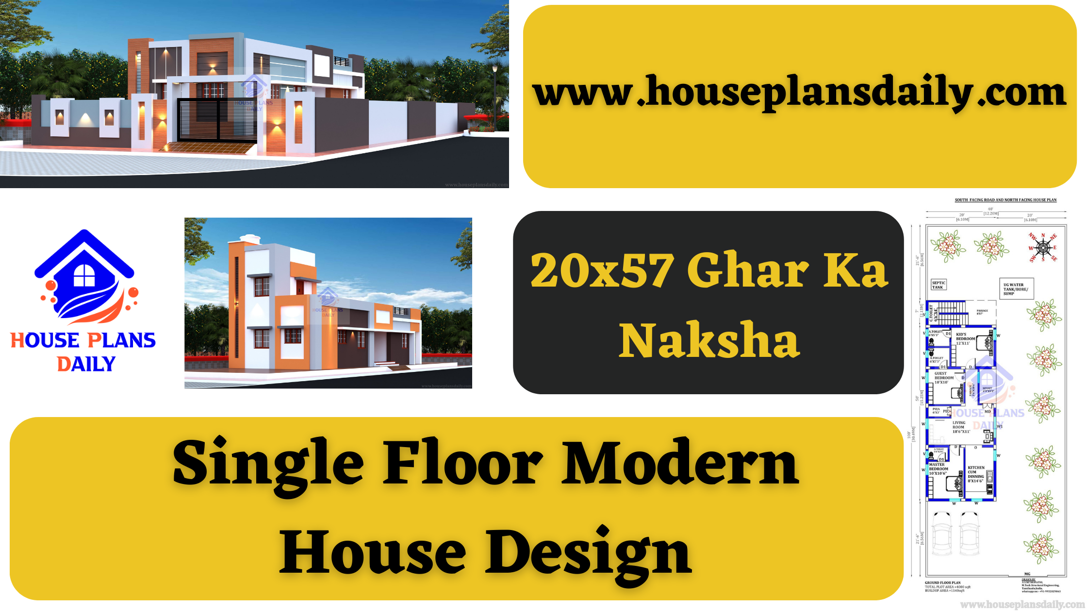 Single Floor Modern House Design | 20x57 Ghar Ka Naksha