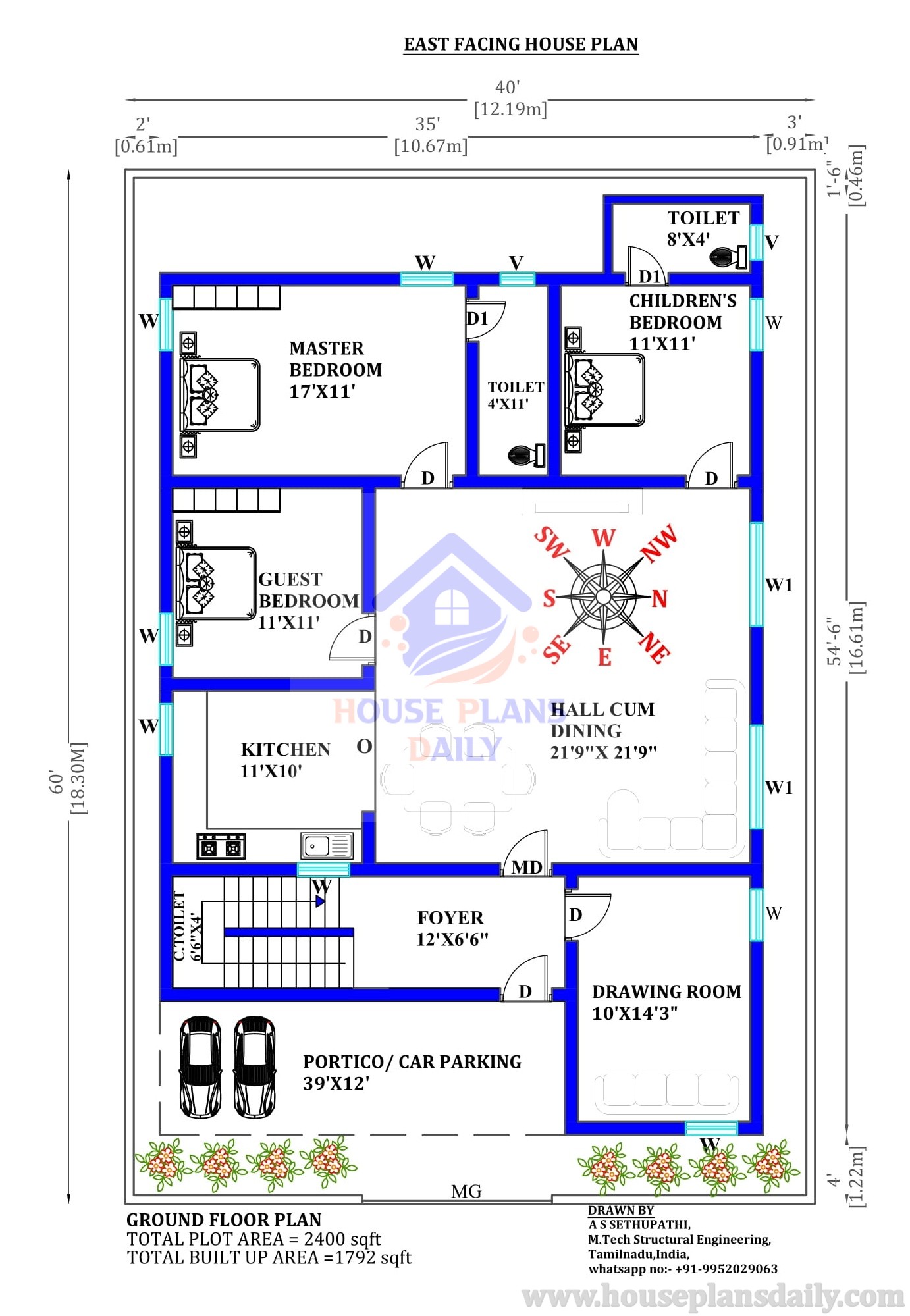 40x60 House Plan | Two Story Building | 2400 Sq Ft House - Houseplansdaily