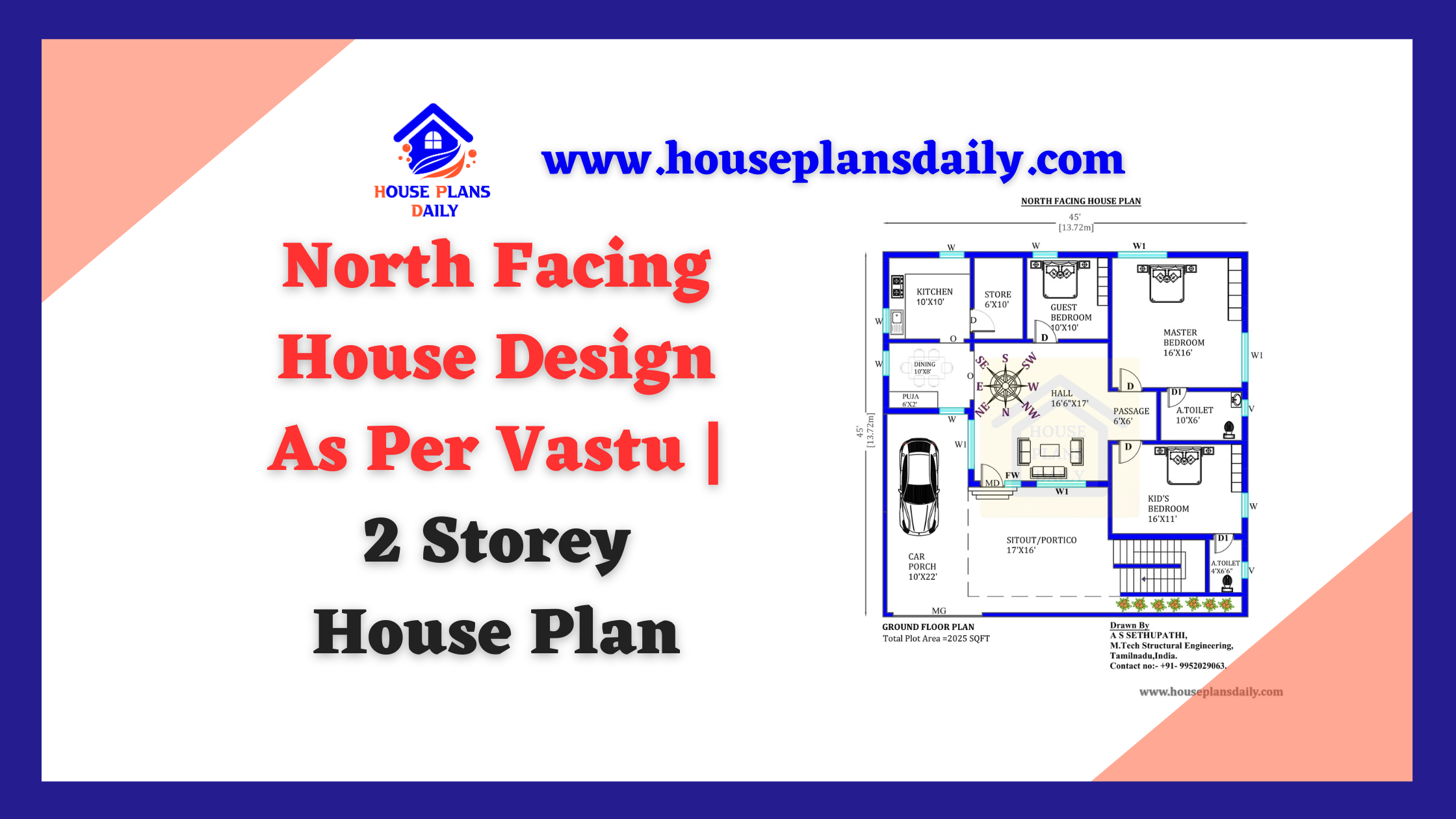 North Facing House Design As Per Vastu | 2 Storey House Plan