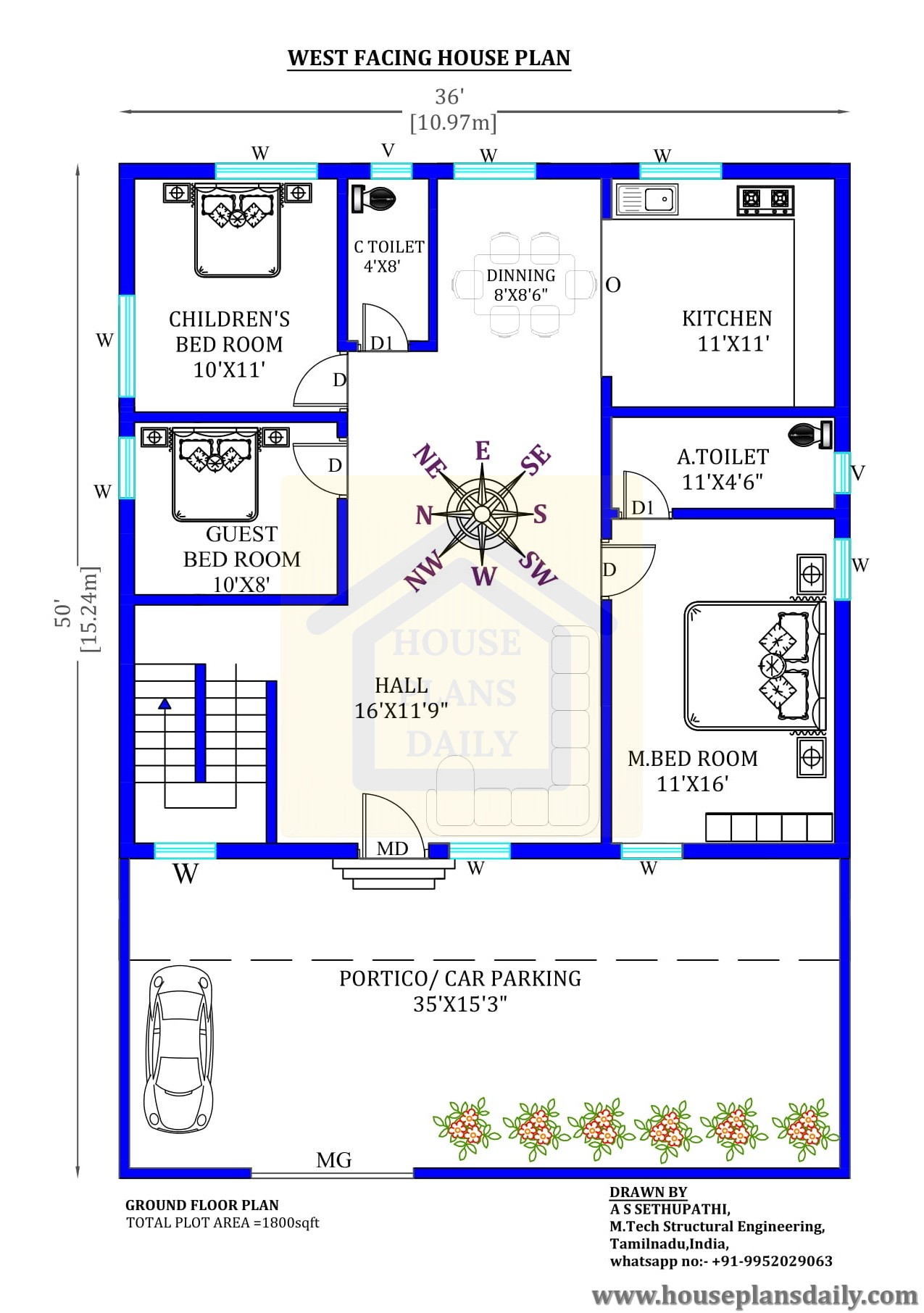 Vastu West Facing House Plan | Duplex House Design - Houseplansdaily