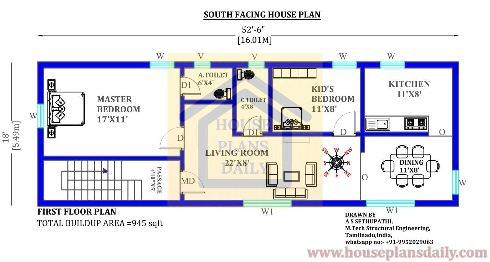 Small House Design | South Facing House Plan with Vastu - Houseplansdaily