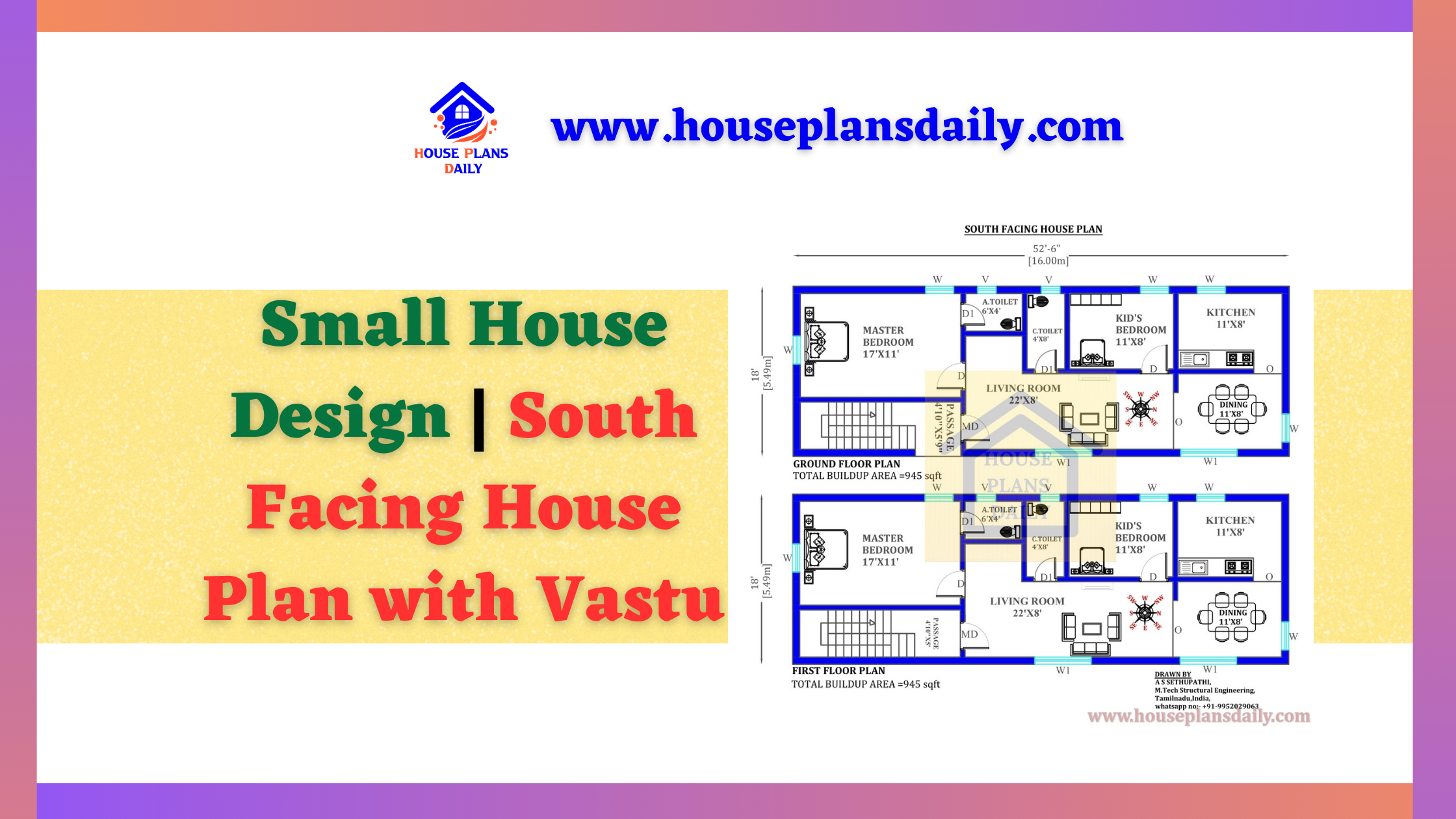 Small House Design | South Facing House Plan with Vastu