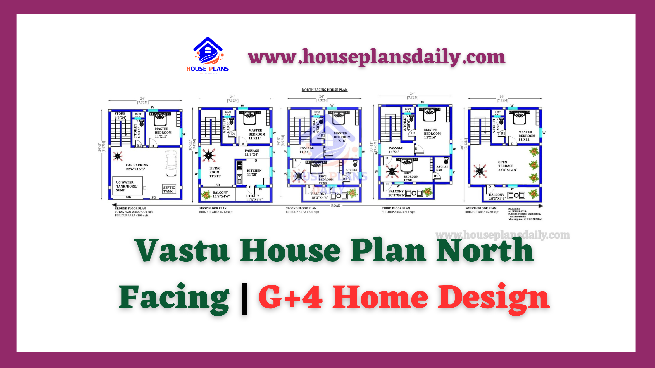 Vastu House Plan North Facing | G+4 Home Design