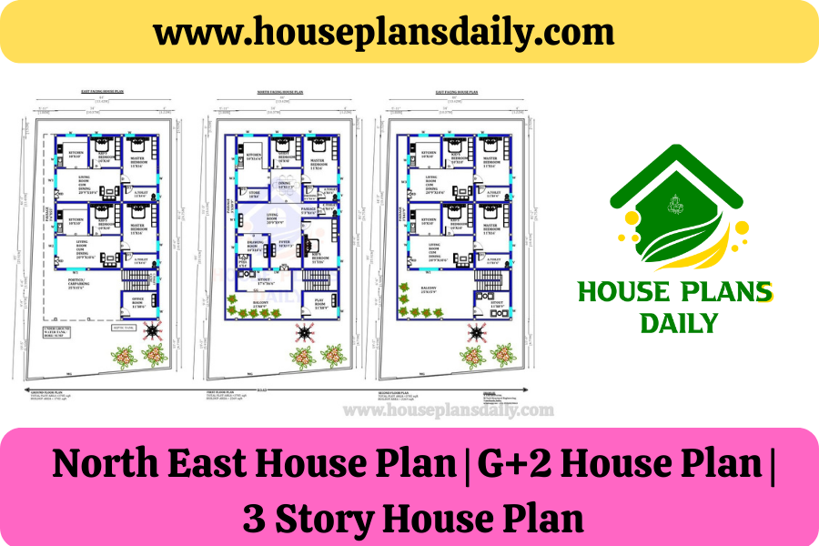 2bhk East Facing House Plan | G+2 House Plan | 3 Story House Plan