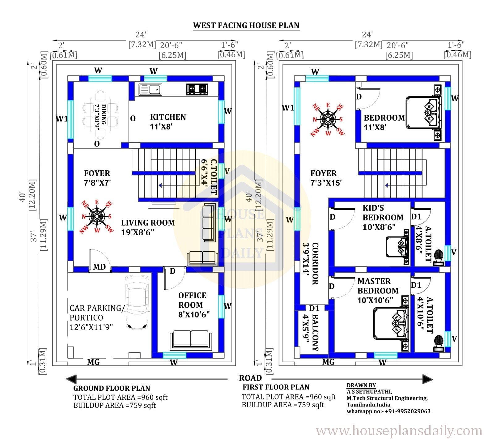 36x36 House Plan With Car Parking