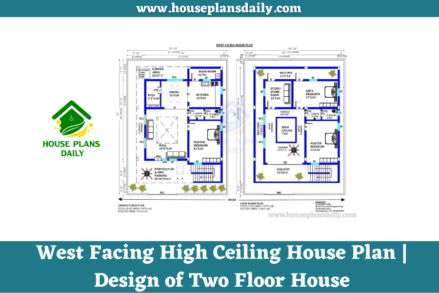 West Facing High Ceiling House Plan | Design of Two Floor House