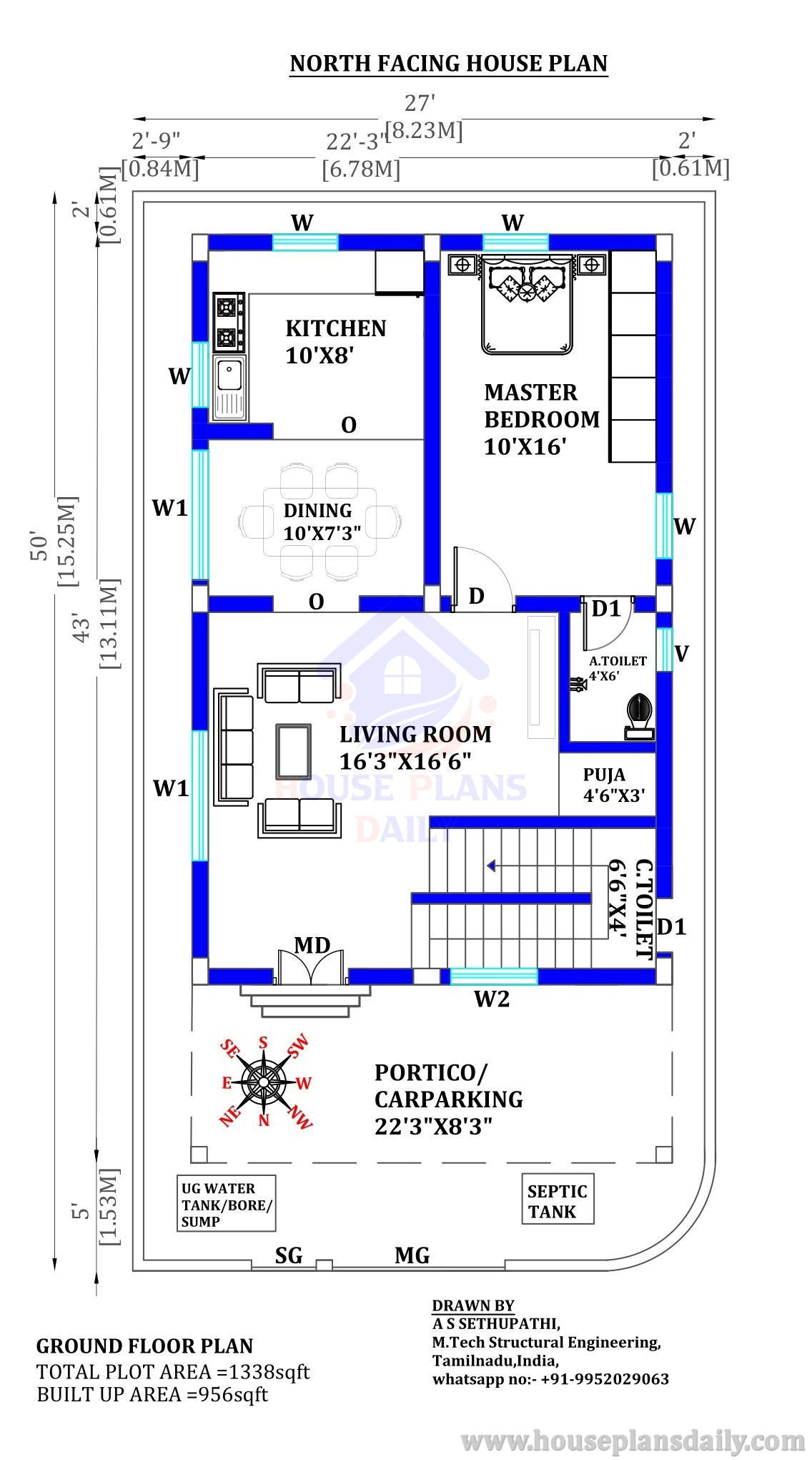 North Facing Duplex House Plan | 2bhk North Facing House - Houseplansdaily