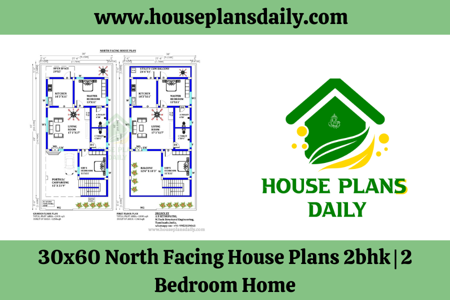 30x60 North Facing House Plans 2bhk | 2 Bedroom Home