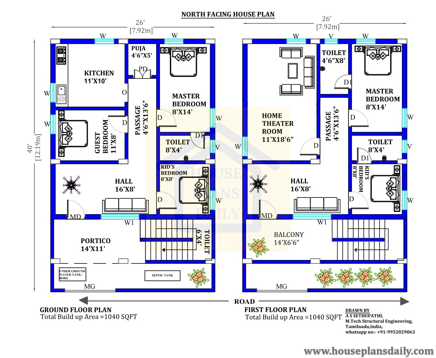 26x40 North Face Vastu Home Plan Houseplansdaily