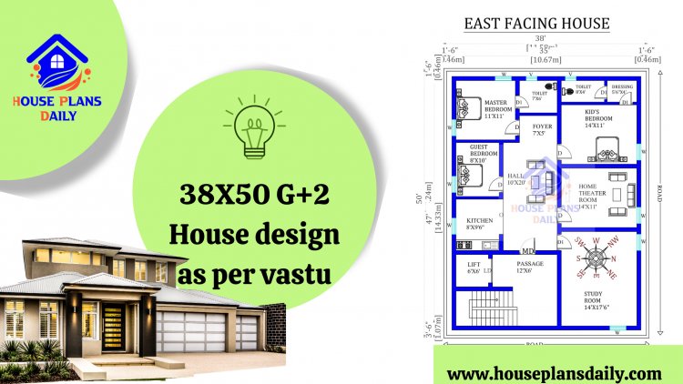 38X50 G+2 House design as per vastu