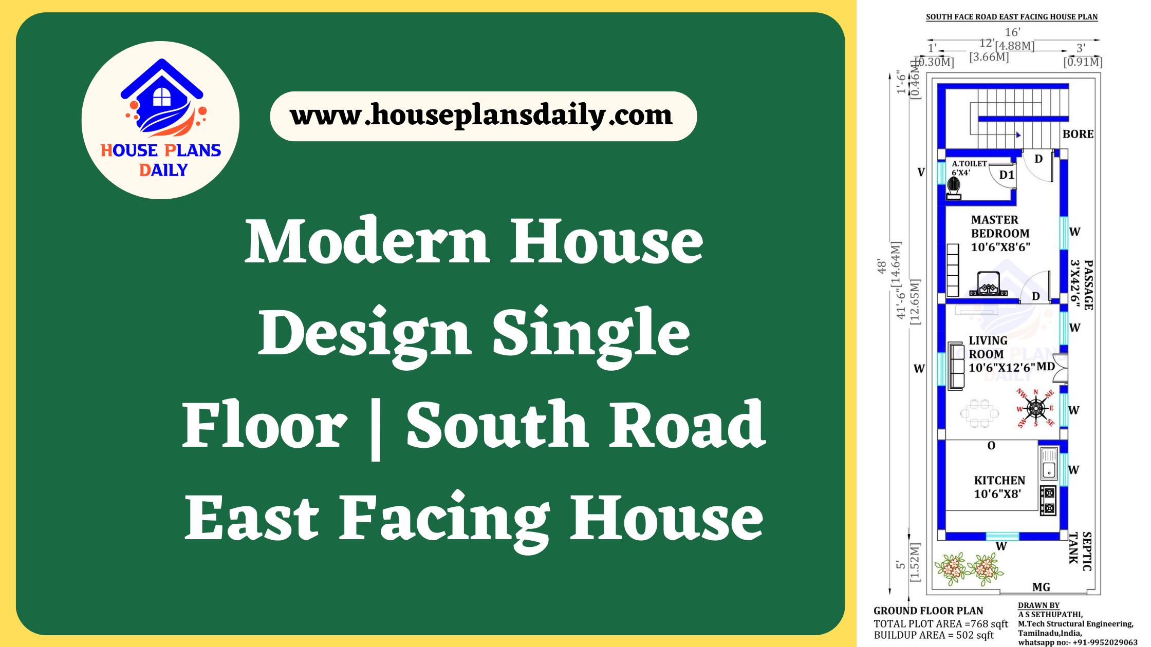 Modern House Design Single Floor | South Road East Facing House