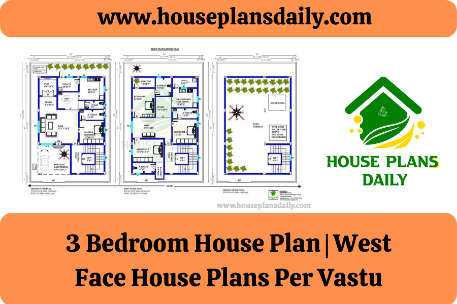 3 Bedroom House Plan | West Face House Plans Per Vastu | Duplex House Plan