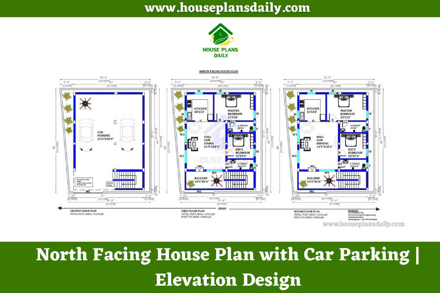 North Facing House Plan with Car Parking | Elevation Design