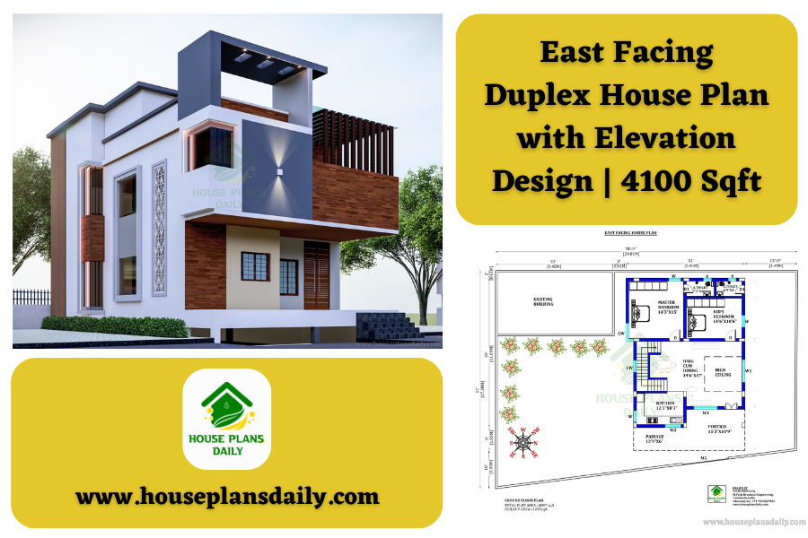 East Facing Duplex House Plan with Elevation Design | 4100 Sqft