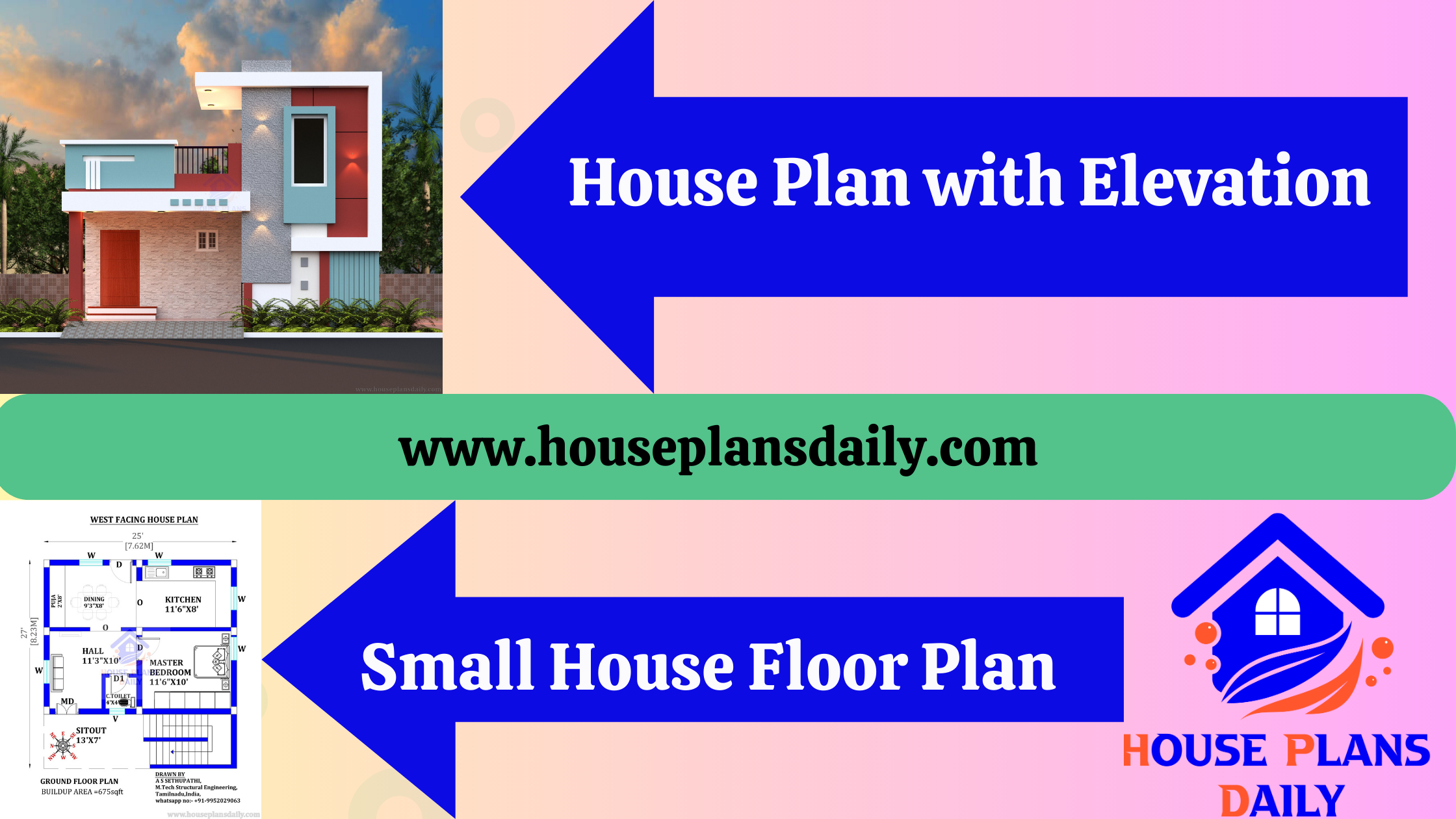 House Plan with Elevation | House Design Front Elevation | Small House Floor Plan