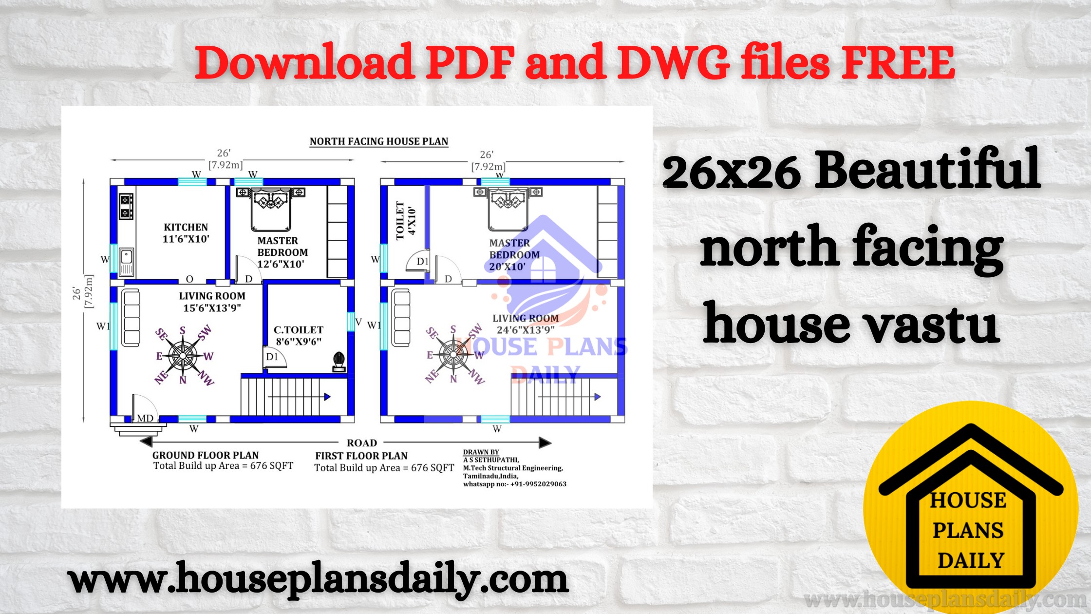 26x26 North Facing House Plan As Per Vastu