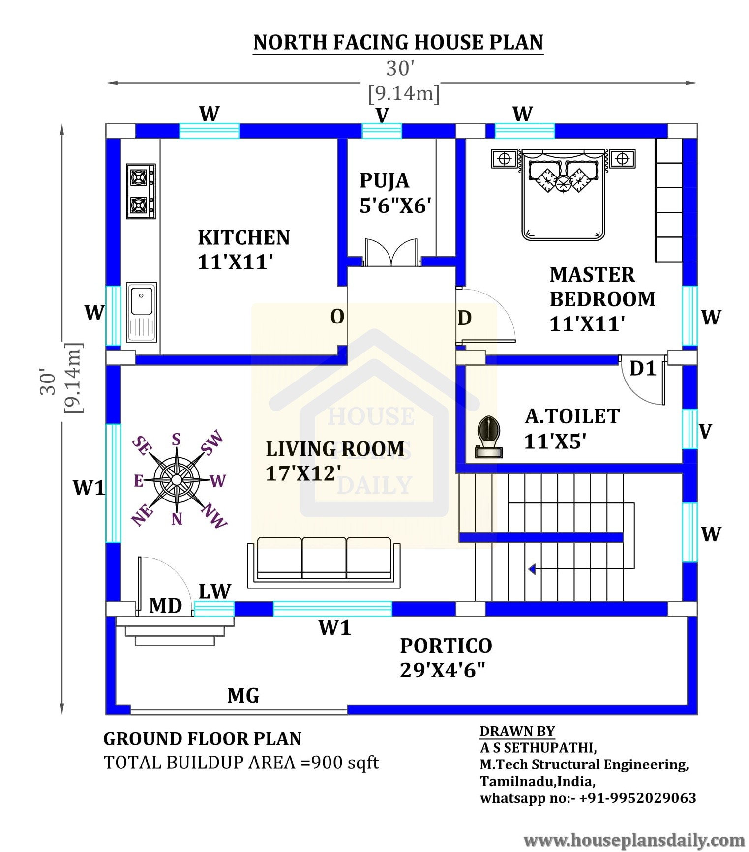 30x30 North Facing Duplex House Plans Per Vastu Houseplansdaily