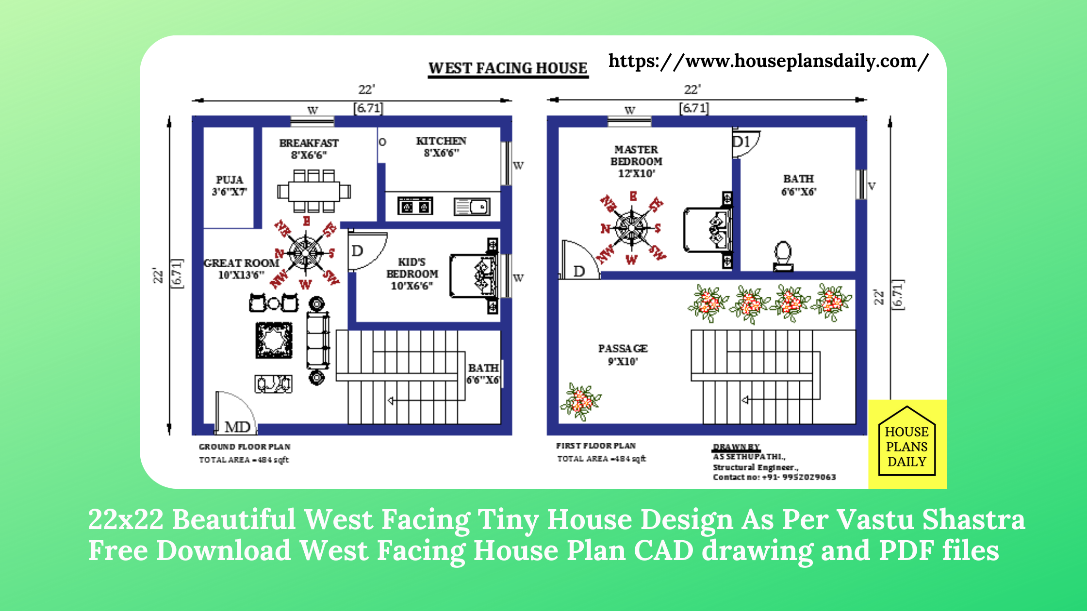 22x22 West Facing Tiny House Design As Per Vastu Shastra