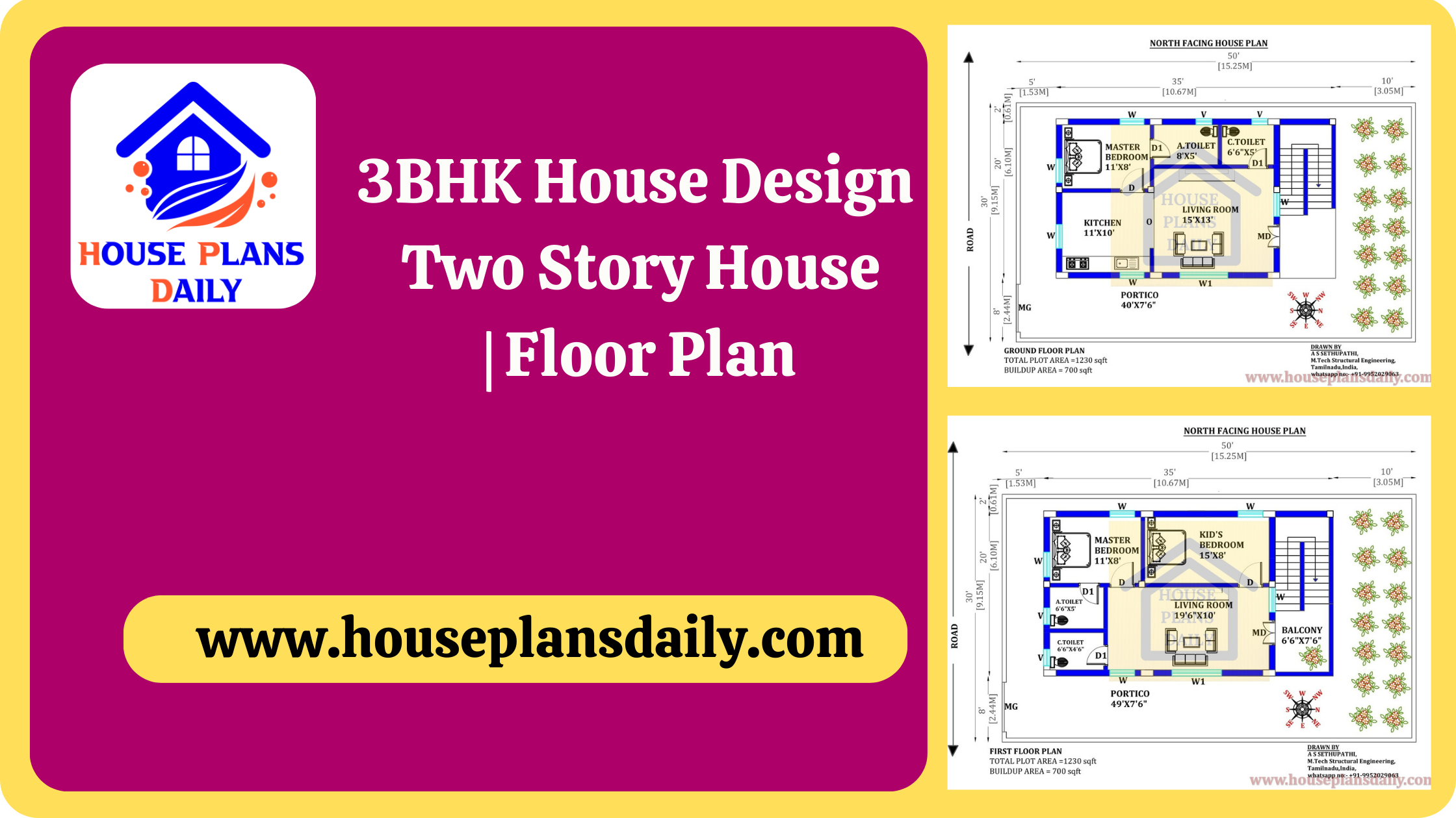 3BHK House Design | Two Story House | Floor Plan