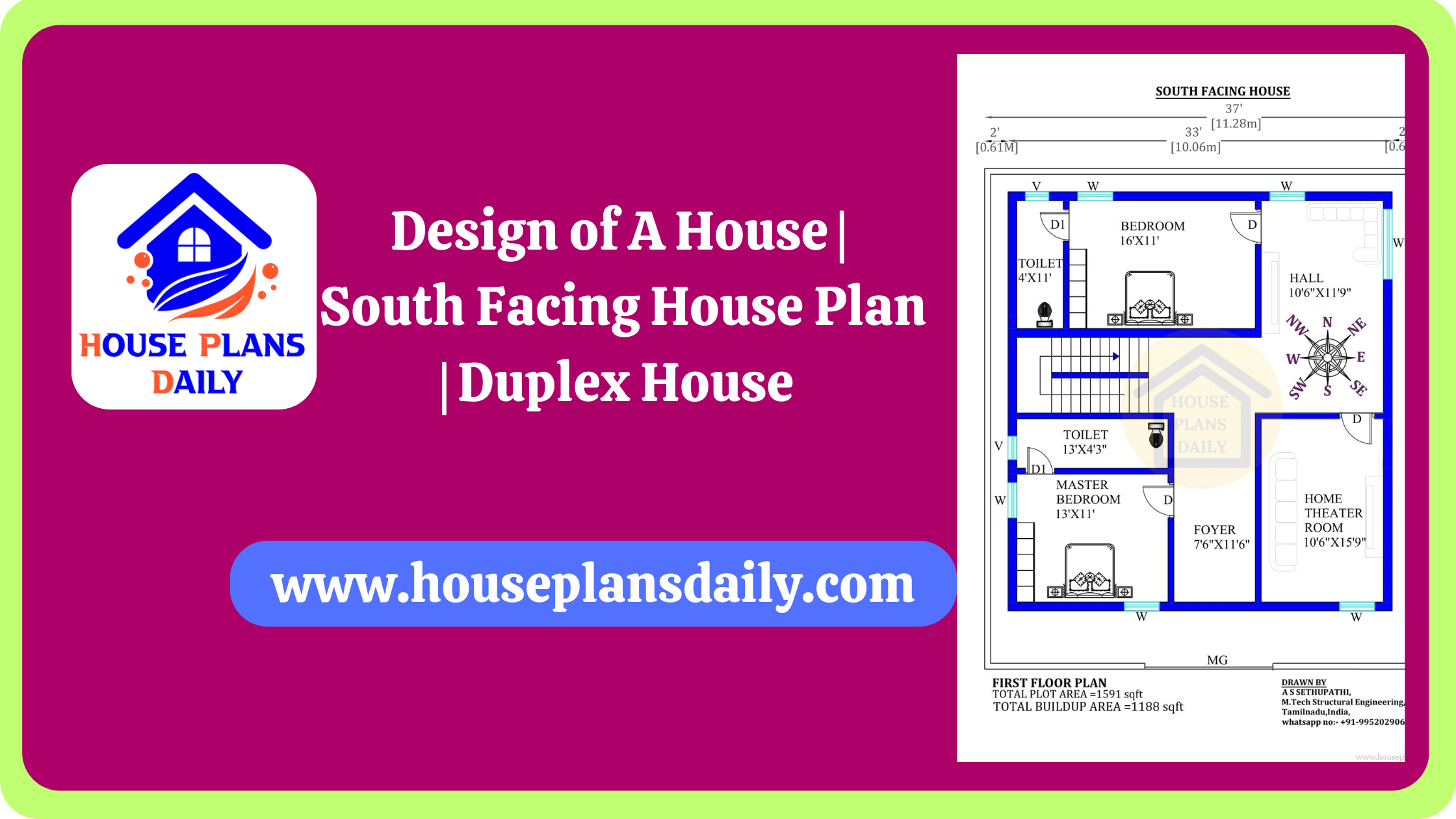 Design of A House | South Facing House Plan | Duplex House