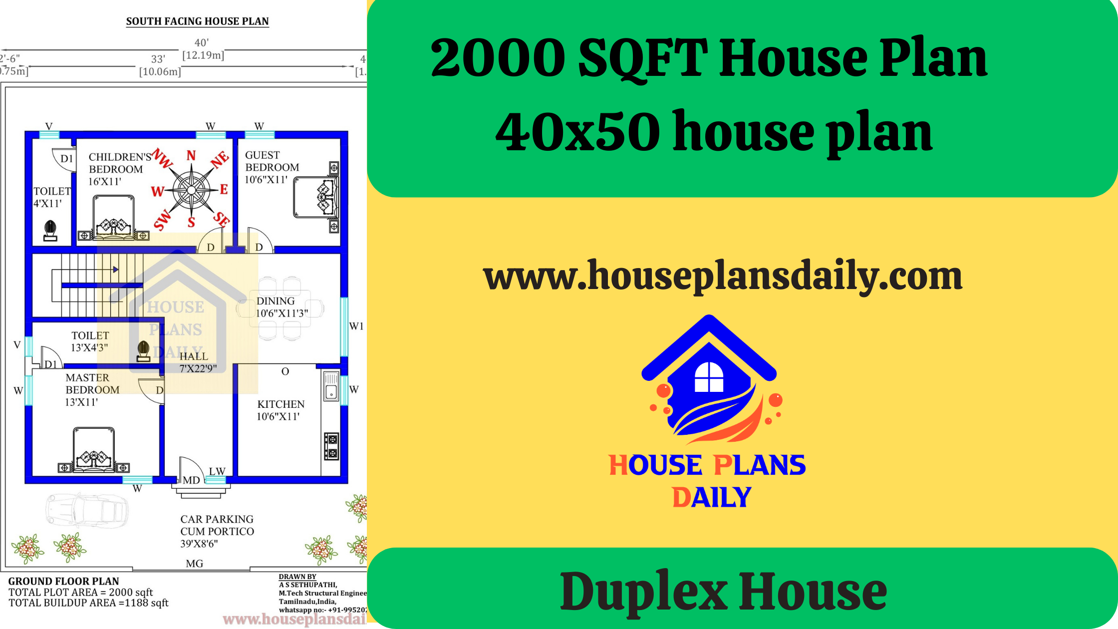 Duplex House | 2000 SQFT House Plan| 40x50 house plan