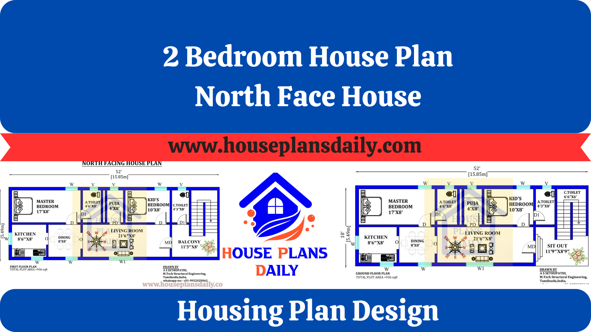 2 Bedroom House Plan | North Face House | Housing Plan Design
