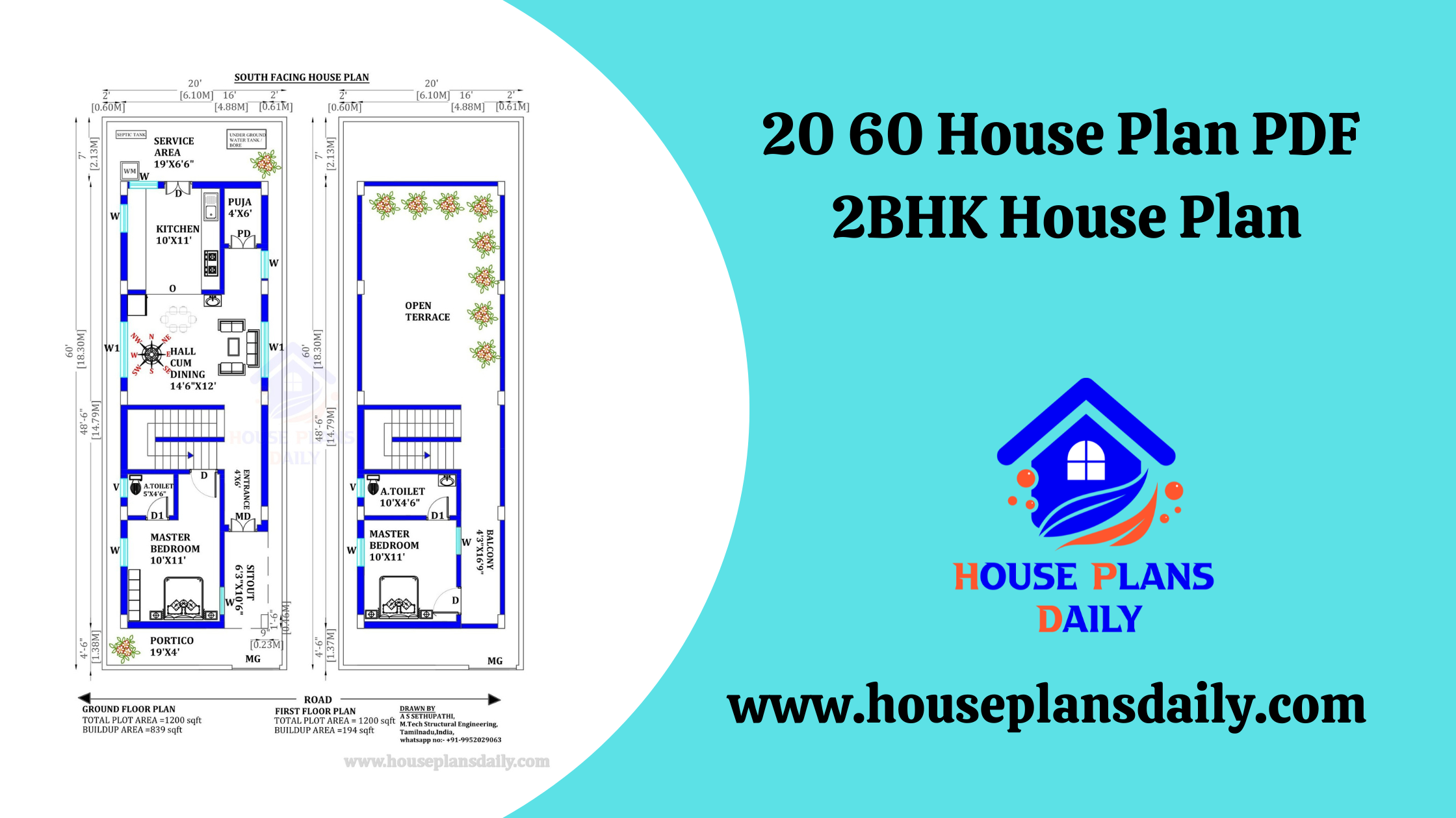 20 60 House Plan PDF | 20 By 60 House Plan | 20 x 60 2BHK House Plan