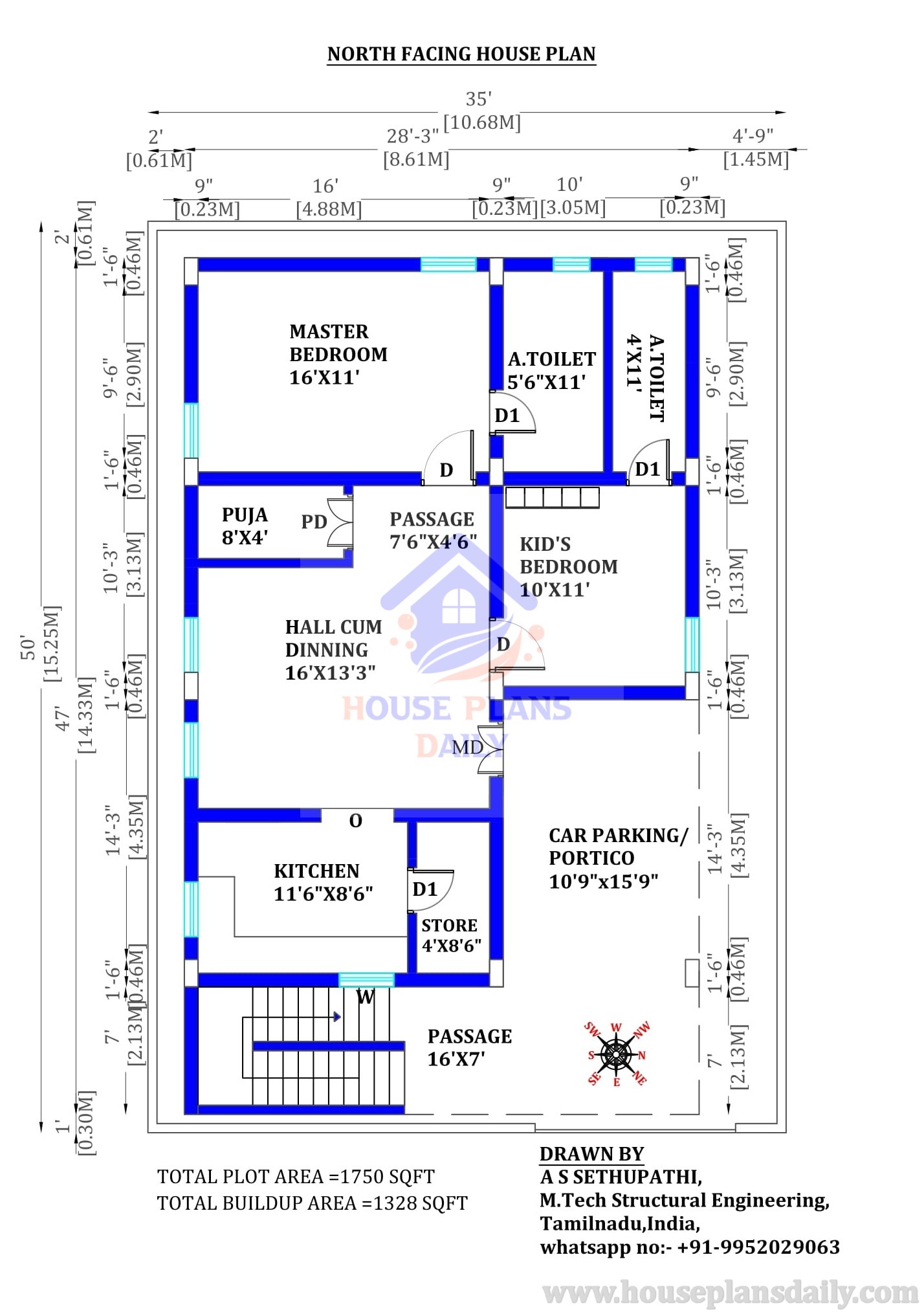 North Face Plan | North Face House Vastu Plan | 35x50 House Plan ...