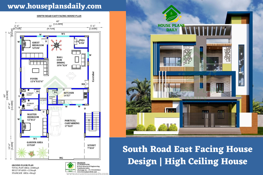 South Road East Facing House Design | High Ceiling House