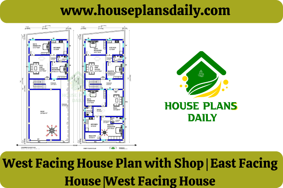 West Facing House Plan with Shop | East Facing House | West Facing House