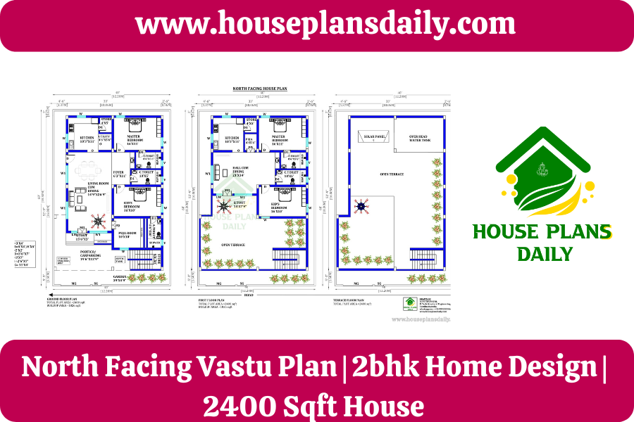 North Facing Vastu Plan | 2bhk Home Design | 2400 Sqft House
