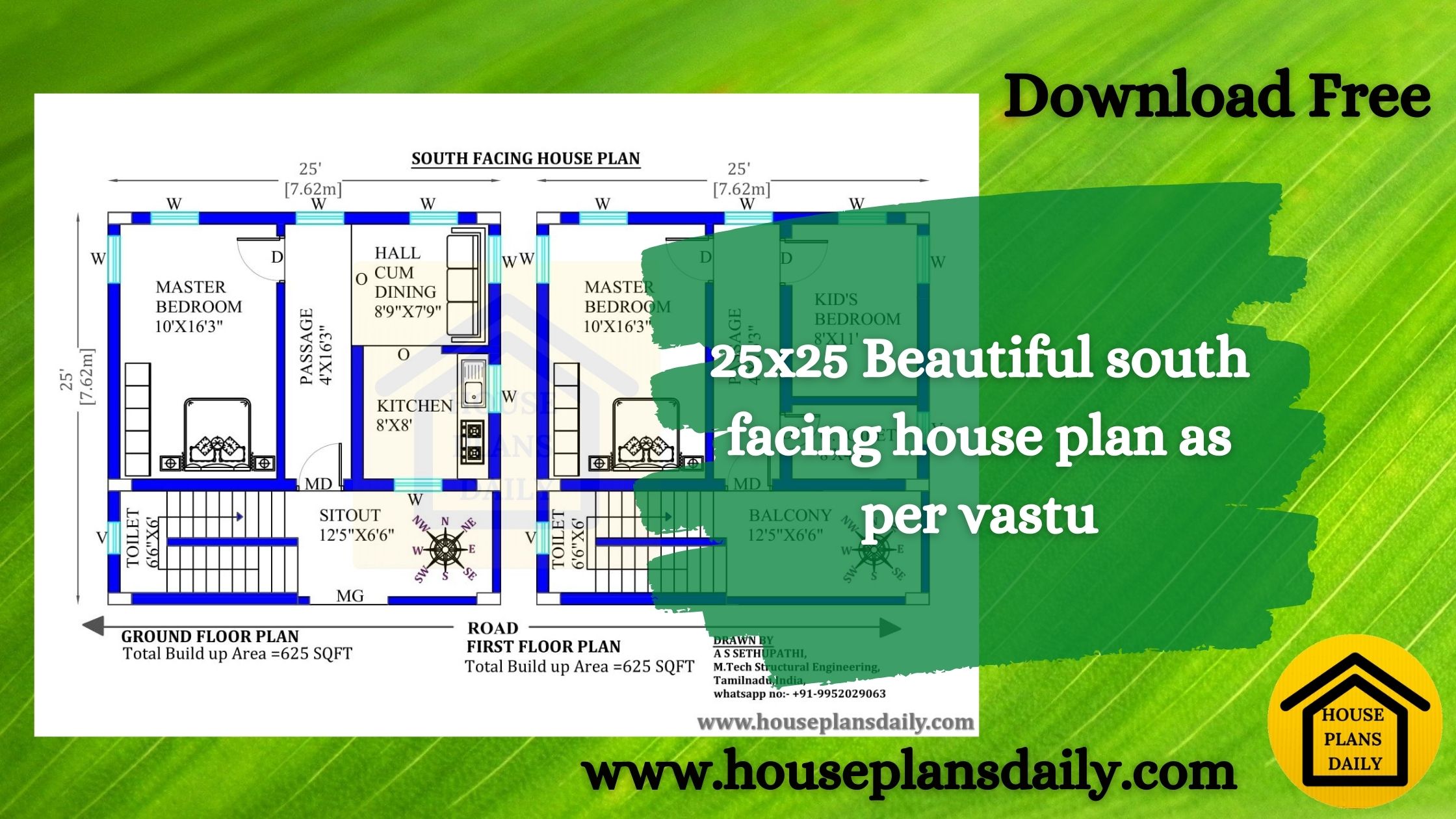 25x25 South Facing House Plan As Per Vastu