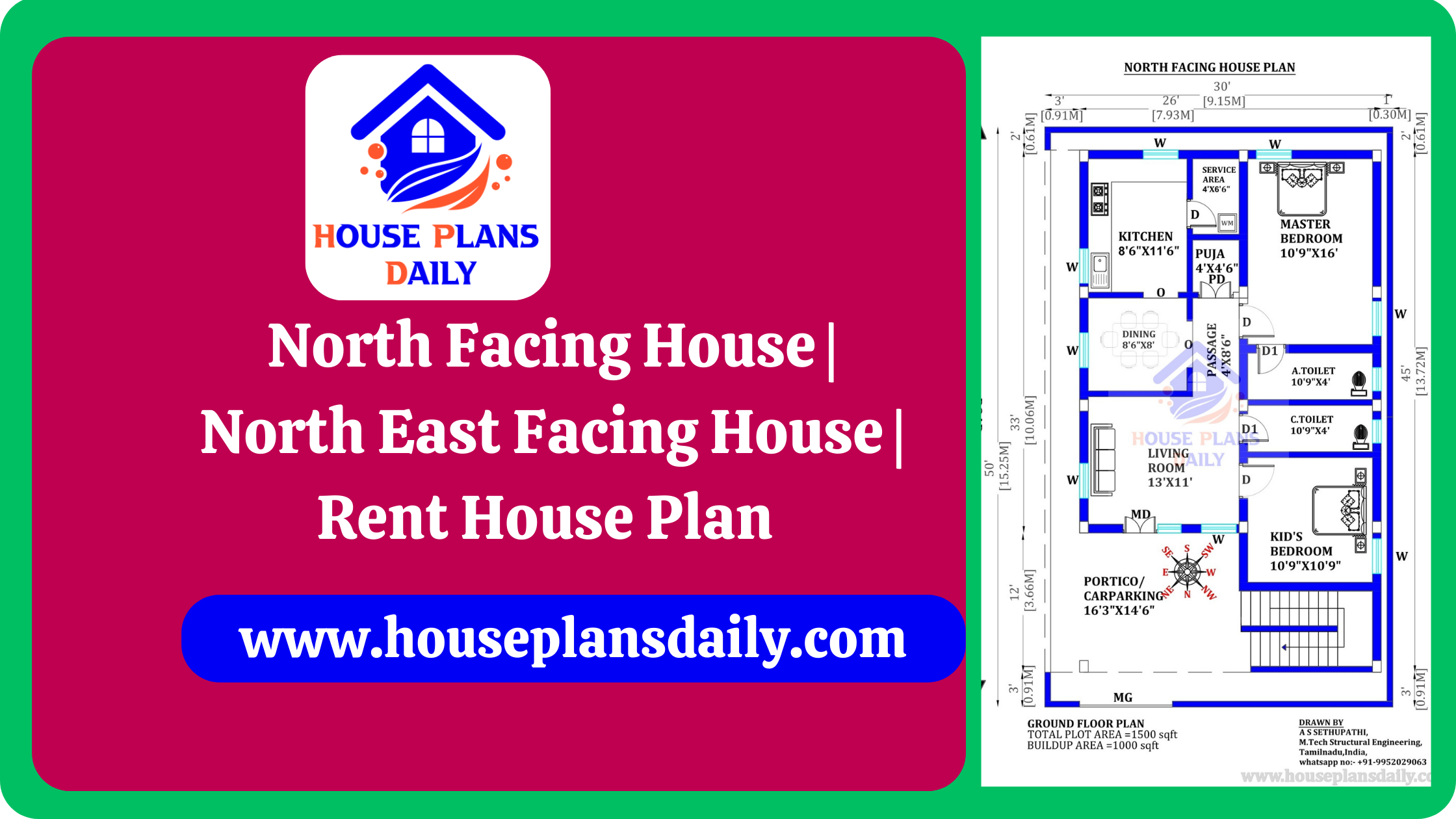 North Facing House | North East Facing House | Rent House Plan